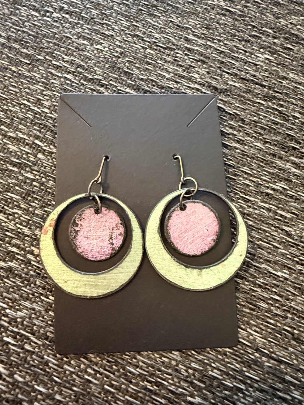 Earrings Pink Green Wooden Double-Ring Drop Jewelry